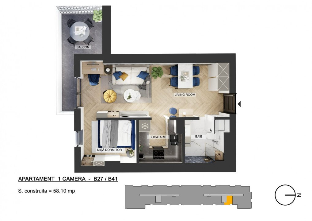 Studio de vanzare MY PLACE RESIDENCE - la PIPERA Plazza/bariera Petricani