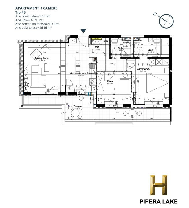 3 Rooms Penthouse + Terrace 16SQM + Parking | H Pipera Lake - Porsche Nord | New