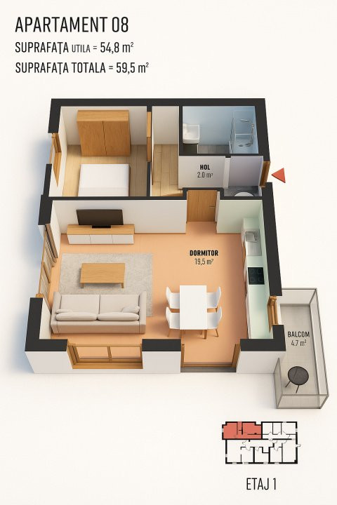 Apartament cu 2 camere sos Alexandriei - Leroy Merlin