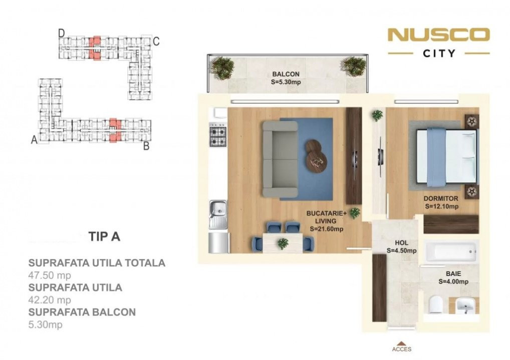 Aviatiei - Promenada  mall- Nusco City 2 camere - mobilat LUX